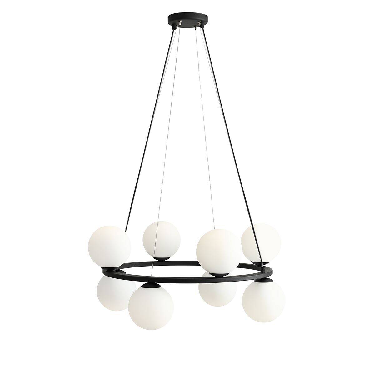 Aldex Lampa wisząca KRONE 8, 1085P1, czarna z białymi kloszami, 8x40W E14