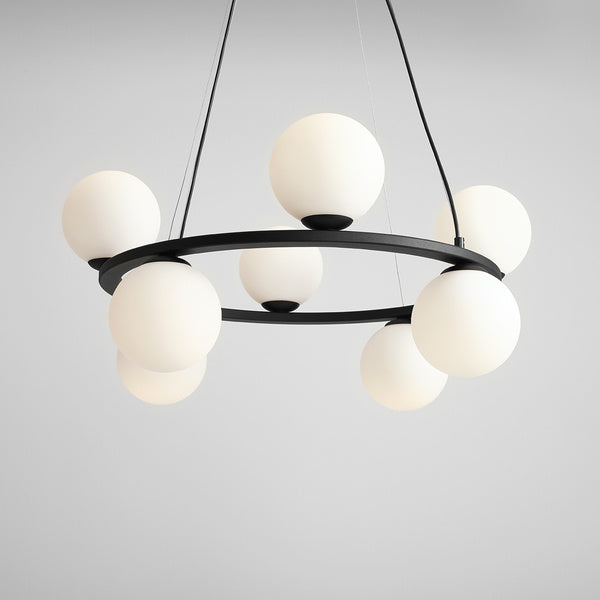 Aldex Lampa wisząca KRONE 8, 1085P1, czarna z białymi kloszami, 8x40W E14