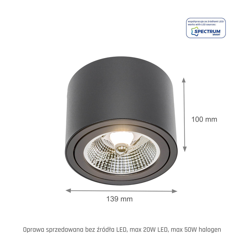 CHLOE AR111 IP20 OKRĄGŁA CZARNA, RUCHOMA