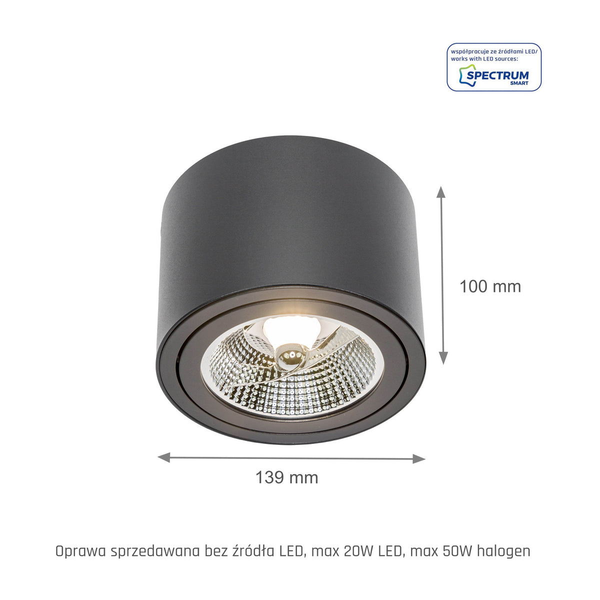 CHLOE AR111 IP20 OKRĄGŁA CZARNA, RUCHOMA