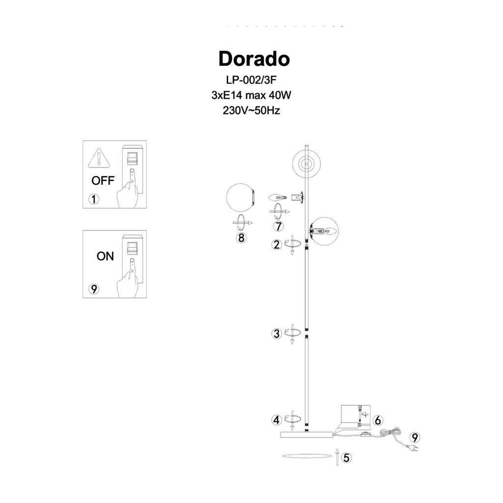 Czarna lampa Dorado podłogowa 3 kule