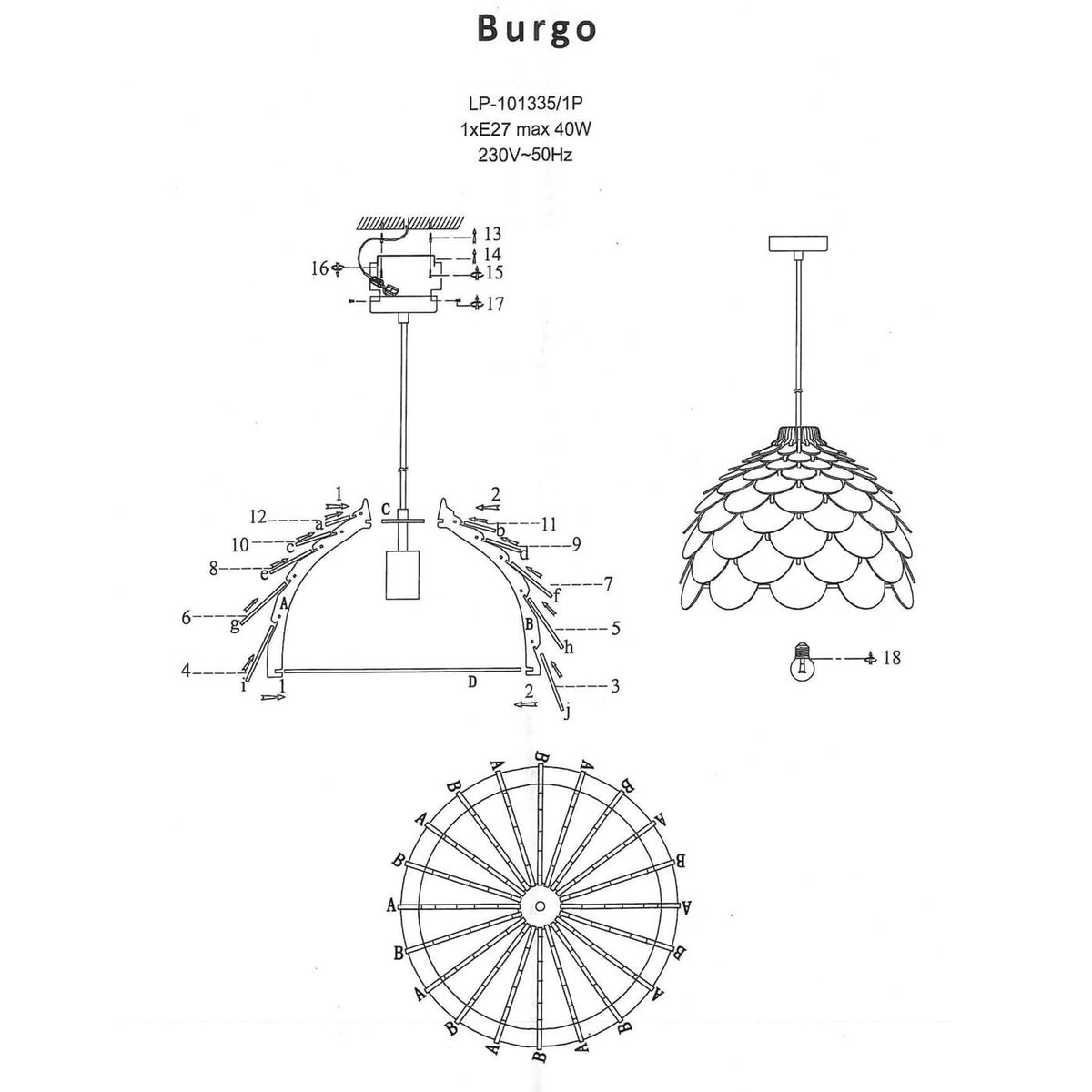 Drewniana lamp BURGO wisząca śr 50cm