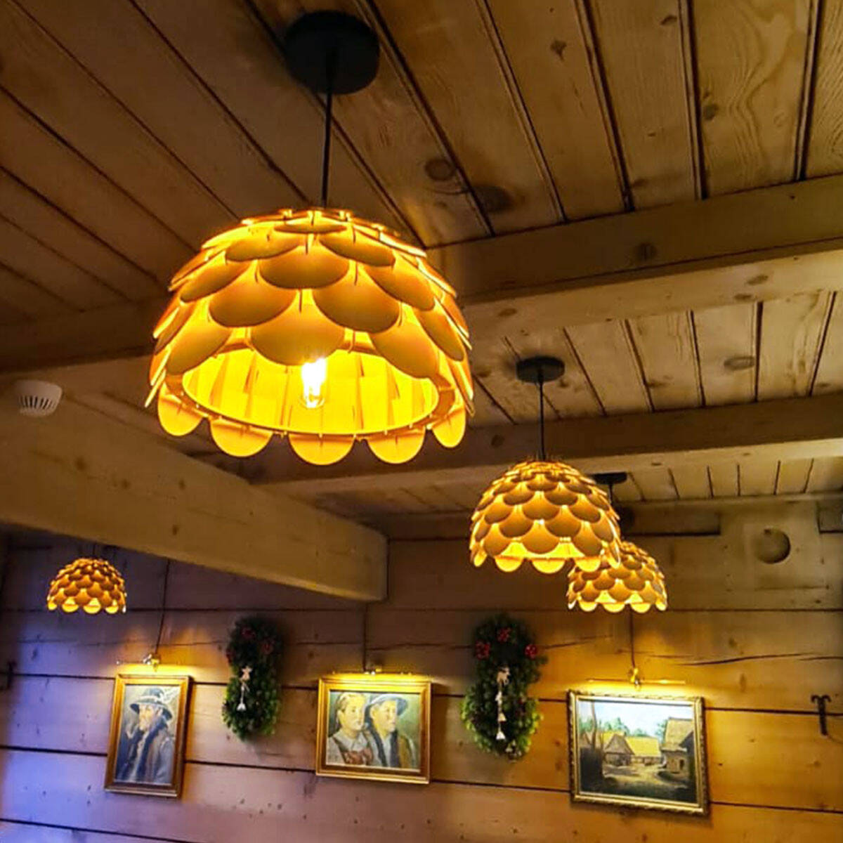 Drewniana lampa BURGO wisząca śr 35cm