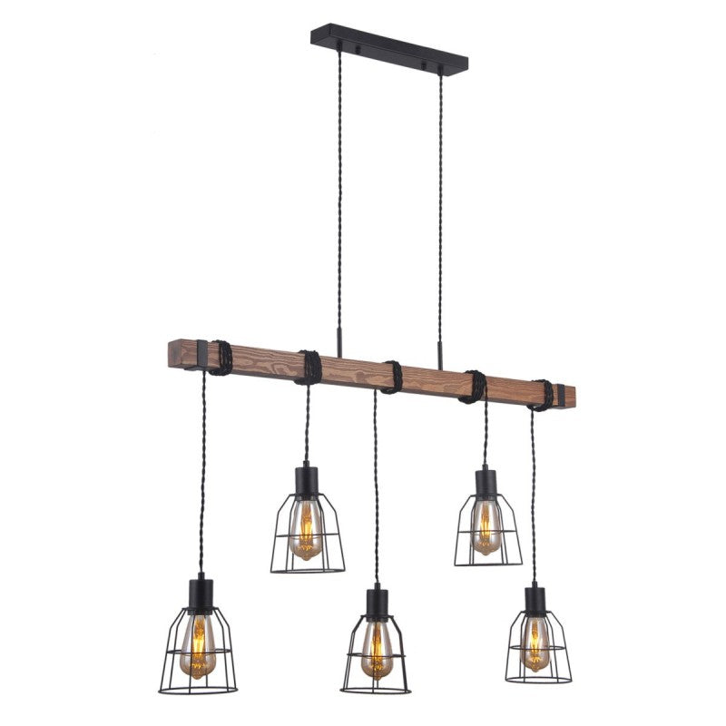 Drewniana lampa wisząca LOFT Reda PND-4793-5-L | Czarna