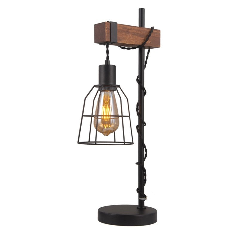 Drewniana lampka biurkowa LOFT Reda 55cm E27 | czarny