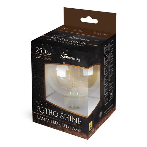 Filament GLOB G125 E27 230V 2W COG gold barwa ciepła 2400K