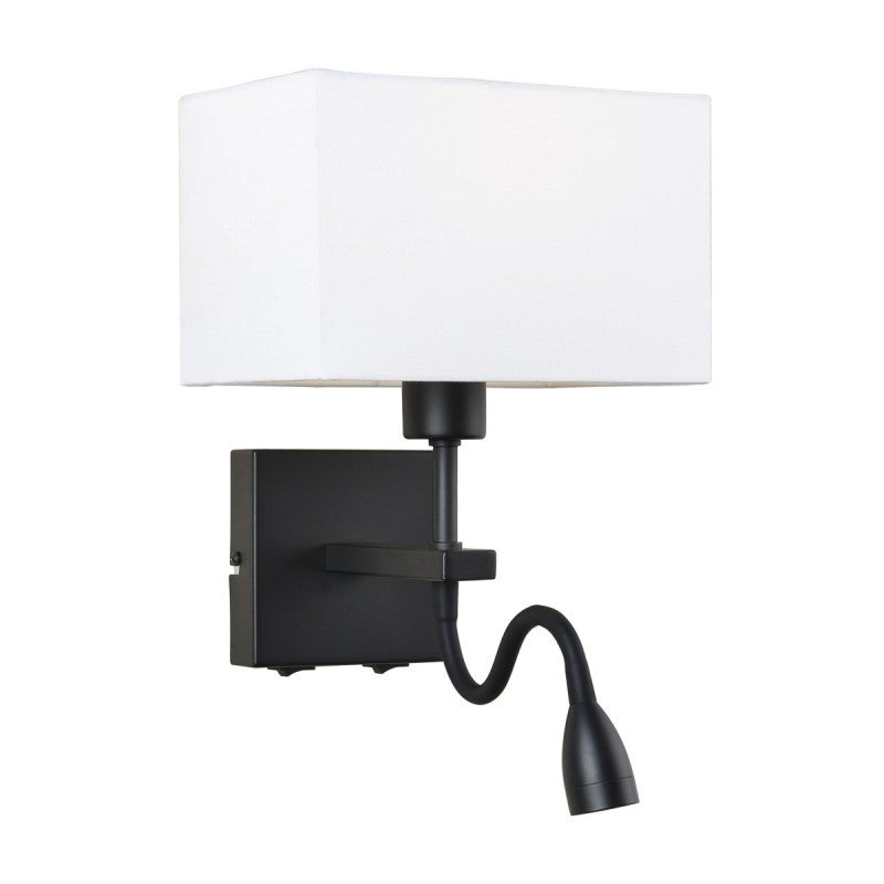 Kinkiet NORTE szer. 19cm E27 + lampka LED 3W ciepła biel | biały/czarny