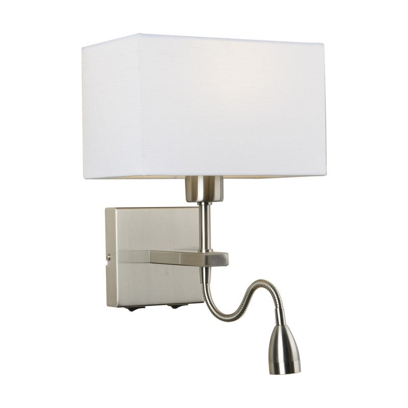 Kinkiet NORTE szer. 19cm E27 + lampka LED 3W ciepła biel | nikiel/biały