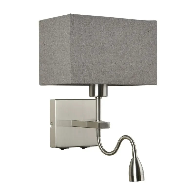 Kinkiet NORTE szer. 19cm E27 + lampka LED 3W ciepła biel | nikiel/szary