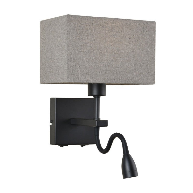 Kinkiet NORTE szer. 19cm E27 + lampka LED 3W ciepła biel | szary/czarny