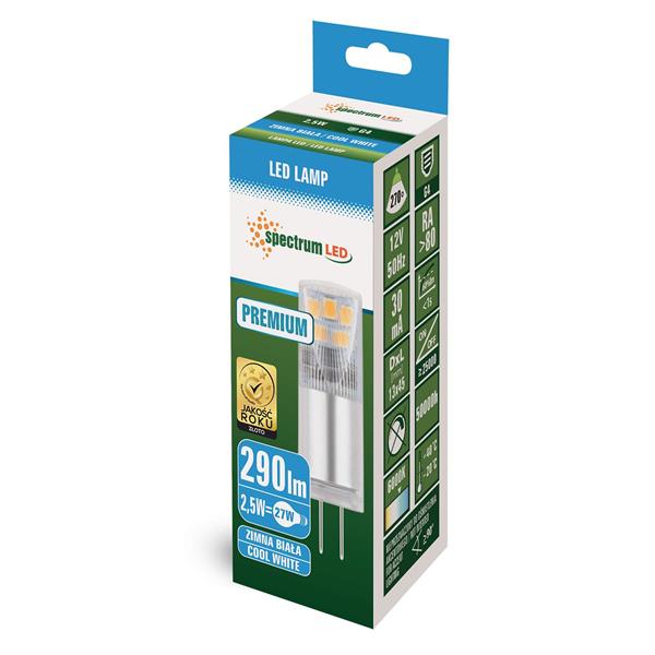 LED G4 12V 2,5W CW 5 LAT PREMIUM  SPECTRUM