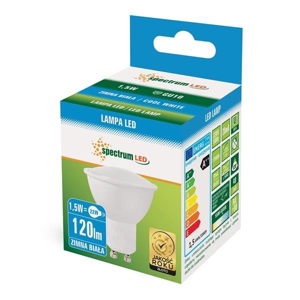 LED GU10 230V 1,5W SMD CW Z MATOWĄ SZYBKĄ SPECTRUM