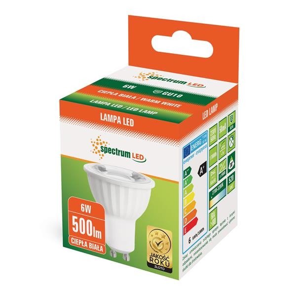 LED GU10 230V 6W SMD 45ST  WW Z SOCZEWKĄ SPECTRUM