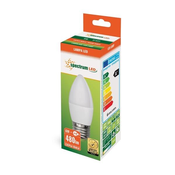 LED ŚWIECOWA E-27 230V 6W WW SPECTRUM +