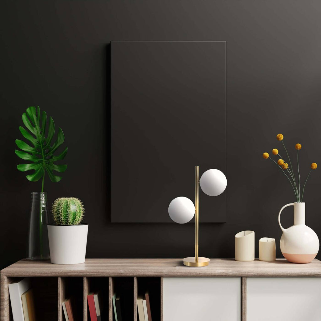 Lampa biurkowa DORADO, złota z białymi kloszami, 2x40W E14