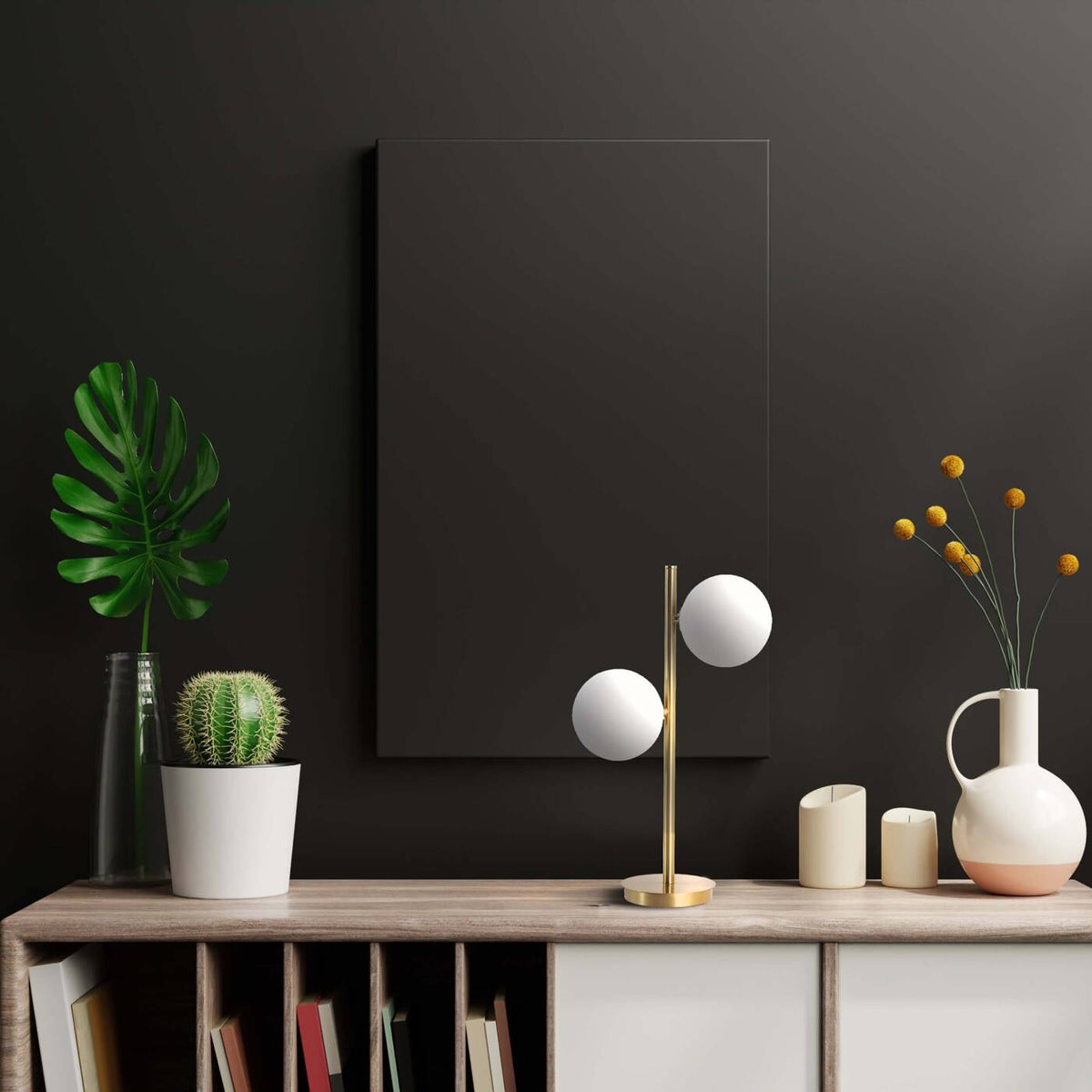 Lampa biurkowa DORADO, złota z białymi kloszami, 2x40W E14