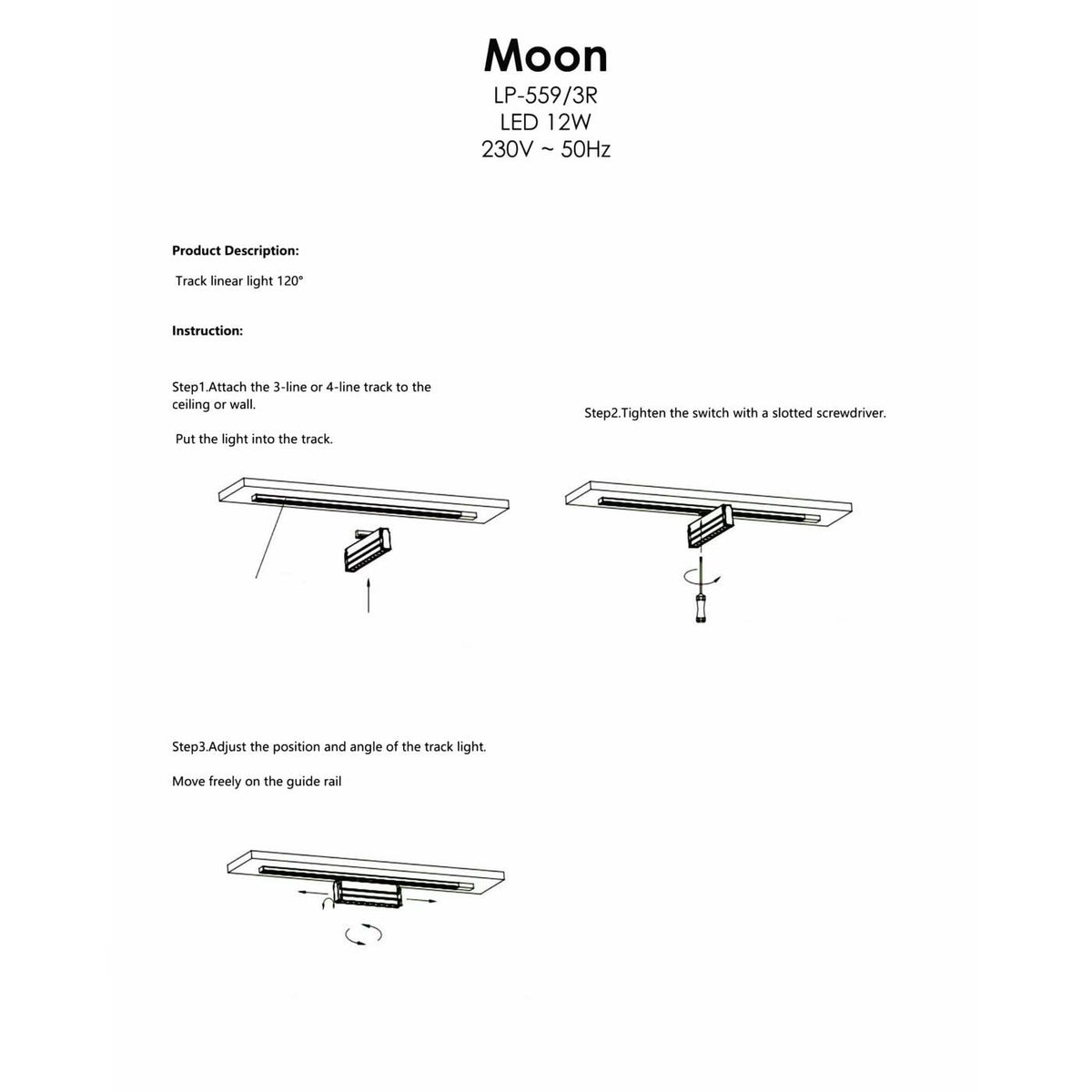 Lampa do szynoprzewodów jednofazowych MOON, czarna, 12W LED, barwa ciepła 3000K