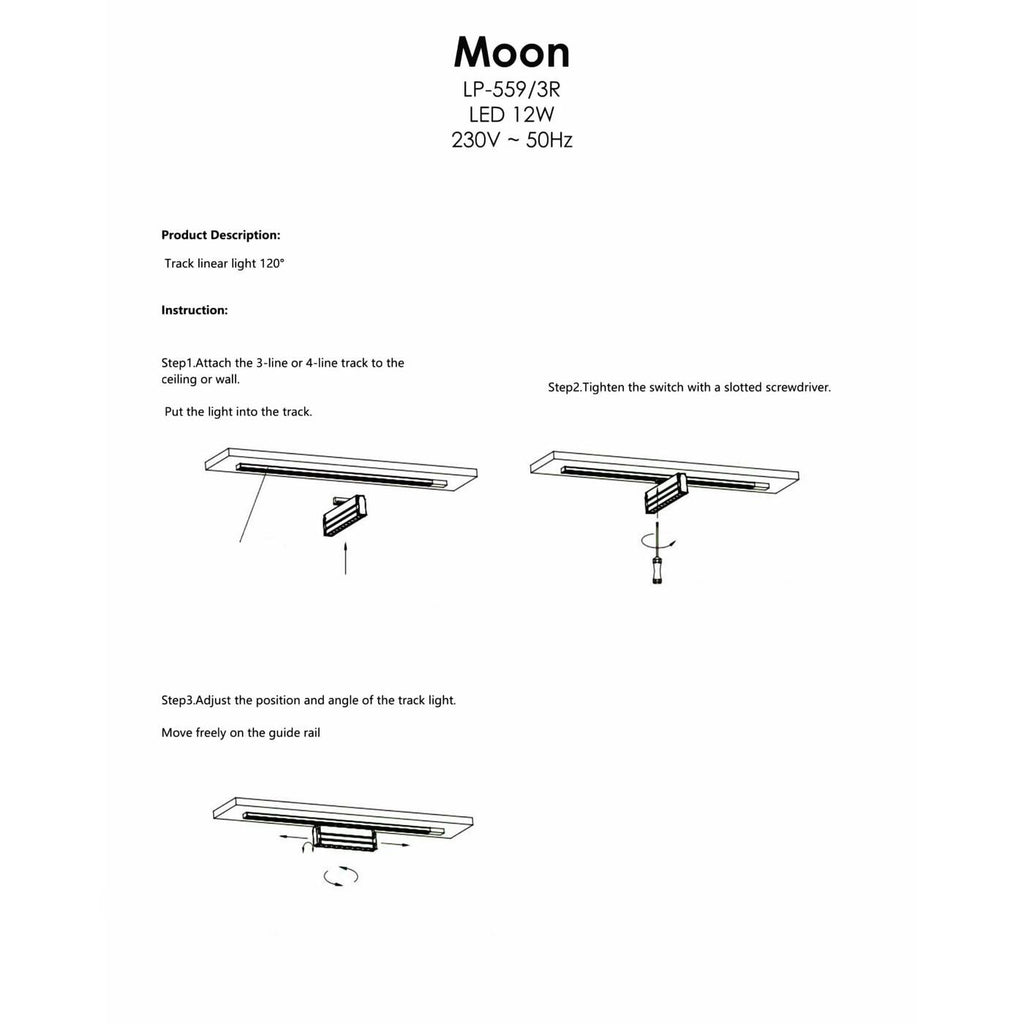 Lampa do szynoprzewodów jednofazowych MOON, czarna, 12W LED, barwa neutralna 4000K