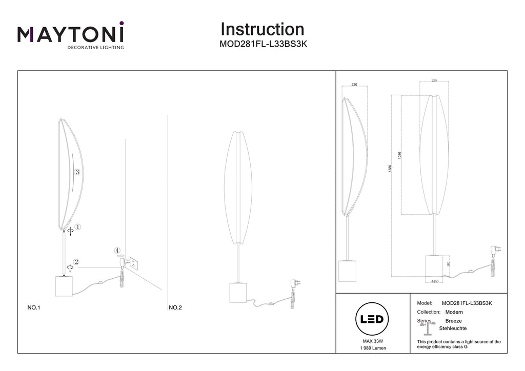 Lampa podłogowa Maytoni Breeze IP20 x MOD281FL-L33BS3K | Mosiądz