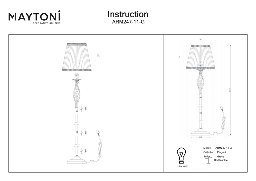 Lampa podłogowa Maytoni Grace IP20 1xE14 ARM247-11-G | Biały