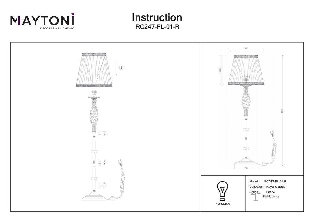 Lampa podłogowa Maytoni Grace IP20 1xE14 RC247-FL-01-R | Brązowy