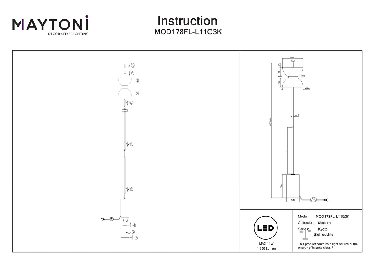 Lampa podłogowa Maytoni Kyoto IP20 x MOD178FL-L11G3K | Złoto i szarość