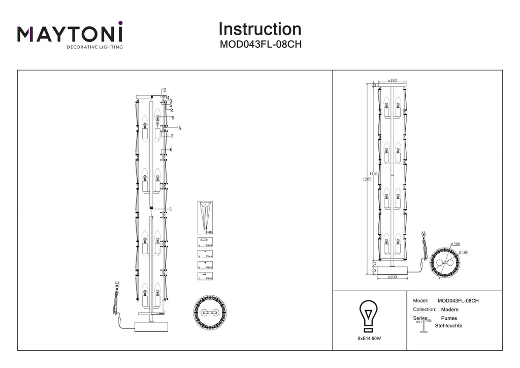 Lampa podłogowa Maytoni Puntes IP20 8xE14 MOD043FL-08CH | Chrom