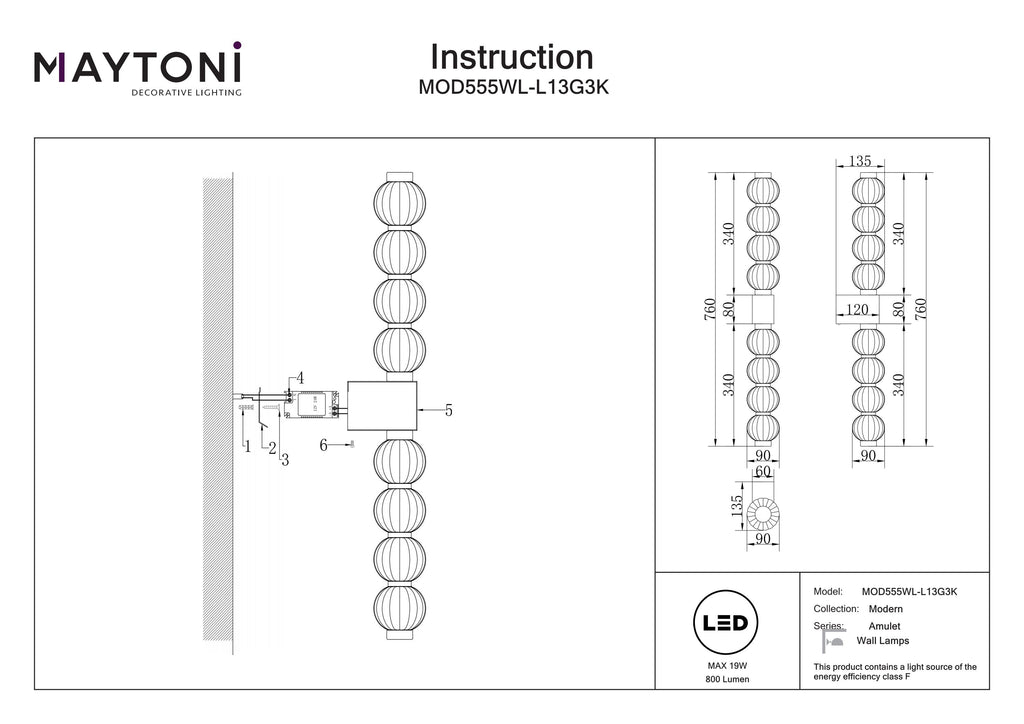 Lampa ścienna Maytoni Amulet IP20 x MOD555WL-L13G3K | Złoto
