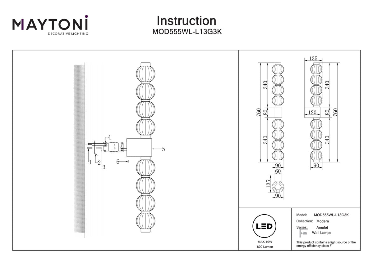 Lampa ścienna Maytoni Amulet IP20 x MOD555WL-L13G3K | Złoto