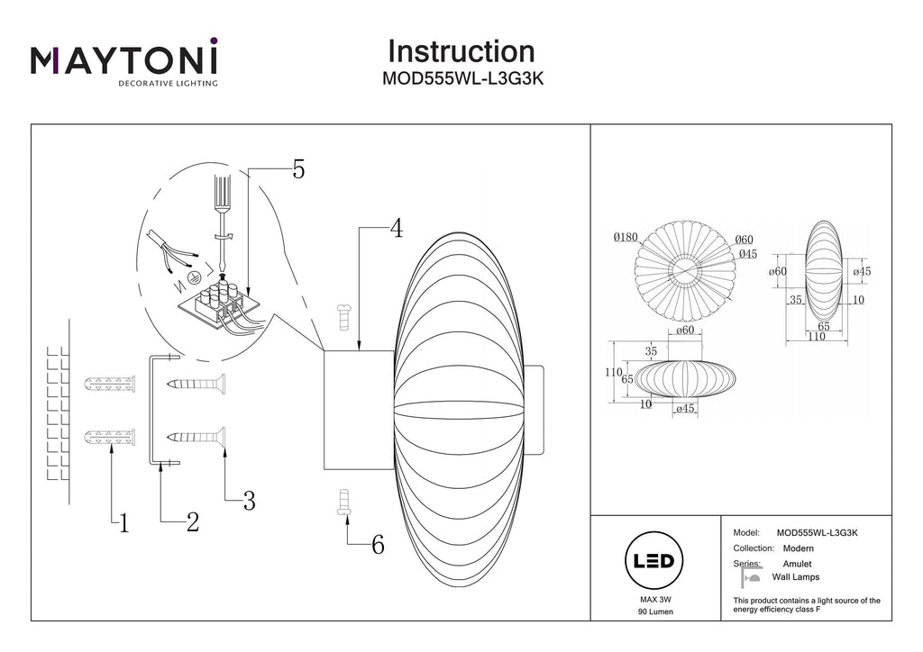 Lampa ścienna Maytoni Amulet IP20 x MOD555WL-L3G3K | Złoto