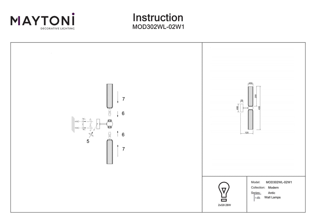 Lampa ścienna Maytoni Antic IP20 2xG9 MOD302WL-02W1 | Złoto