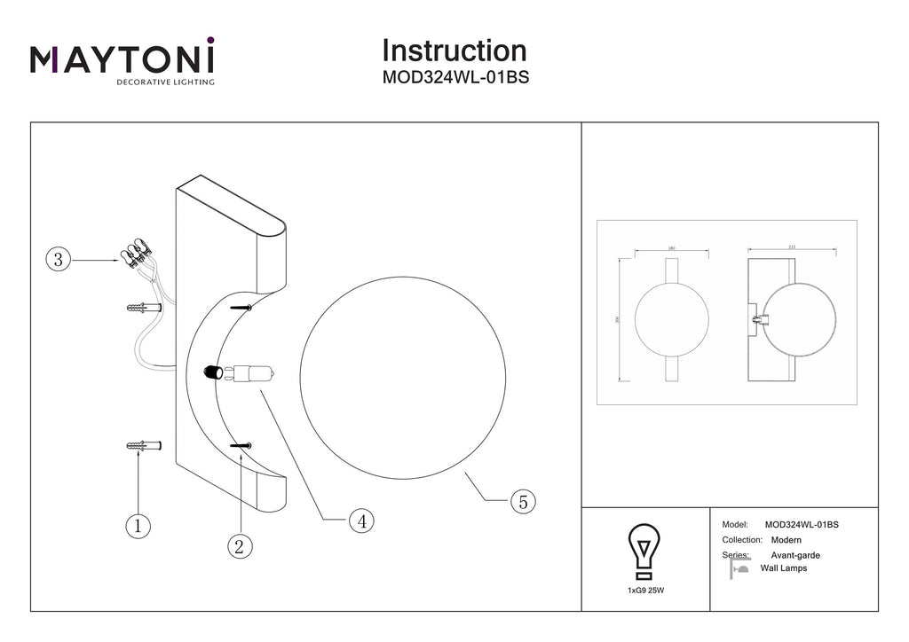 Lampa ścienna Maytoni Avant-garde IP20 1xG9 MOD324WL-01BS | Mosiądz