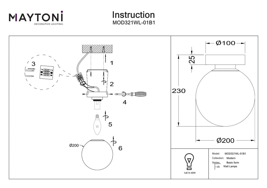 Lampa ścienna Maytoni Basic form IP20 1xE14 MOD321WL-01B1 | Czarny