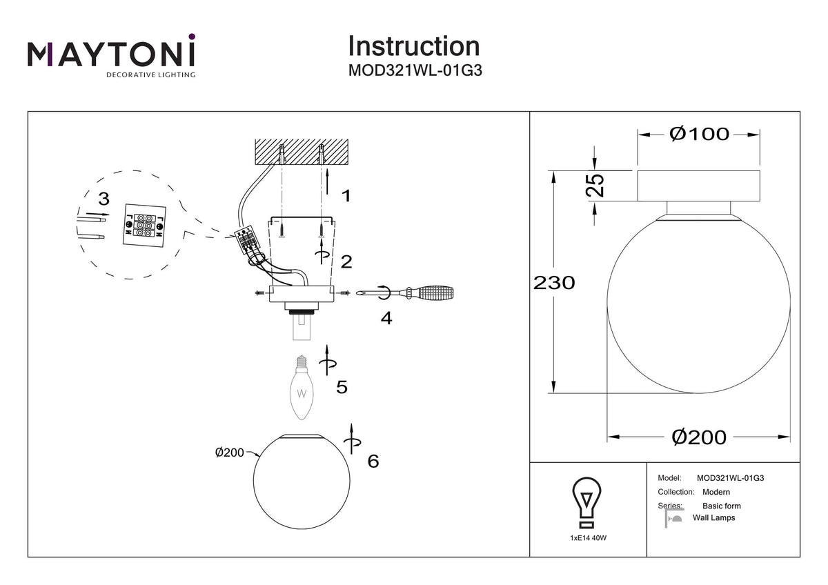 Lampa ścienna Maytoni Basic form IP20 1xE14 MOD321WL-01G3 | Złoto