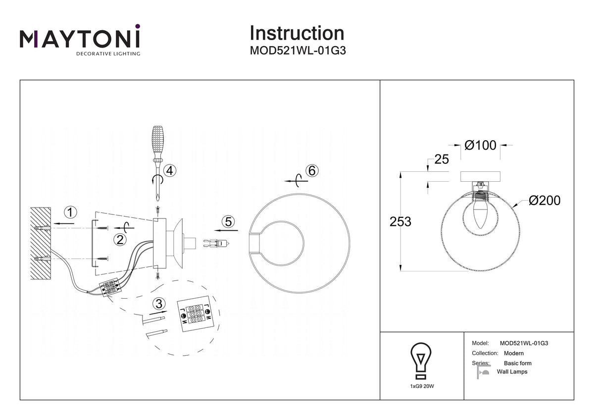 Lampa ścienna Maytoni Basic form IP20 1xG9 MOD521WL-01G3 | Złoto