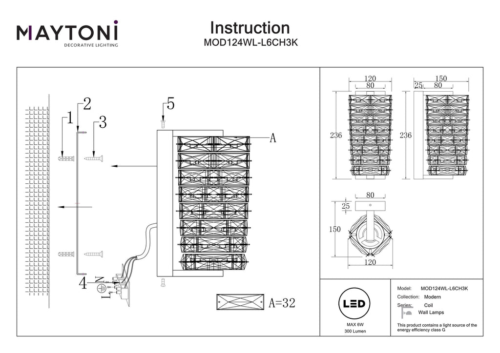 Lampa ścienna Maytoni Coil IP20 x MOD124WL-L6CH3K | Chrom