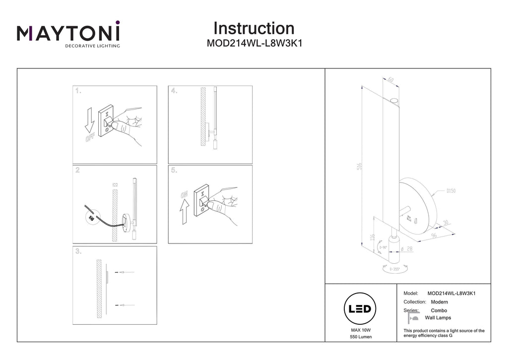 Lampa ścienna Maytoni Combo IP20 x MOD214WL-L8W3K1 | Biały