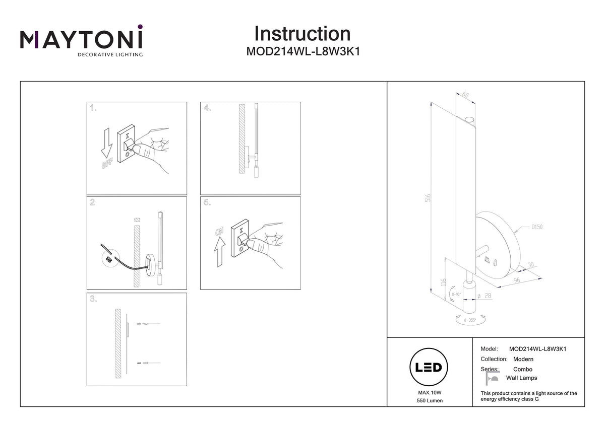 Lampa ścienna Maytoni Combo IP20 x MOD214WL-L8W3K1 | Biały