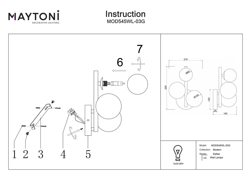 Lampa ścienna Maytoni Dallas IP20 3xG9 MOD545WL-03G | Złoto