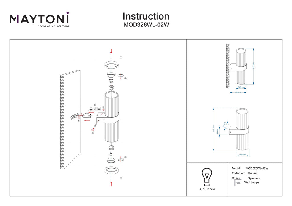 Lampa ścienna Maytoni Dynamics IP20 2xGU10 MOD326WL-02W | Biały