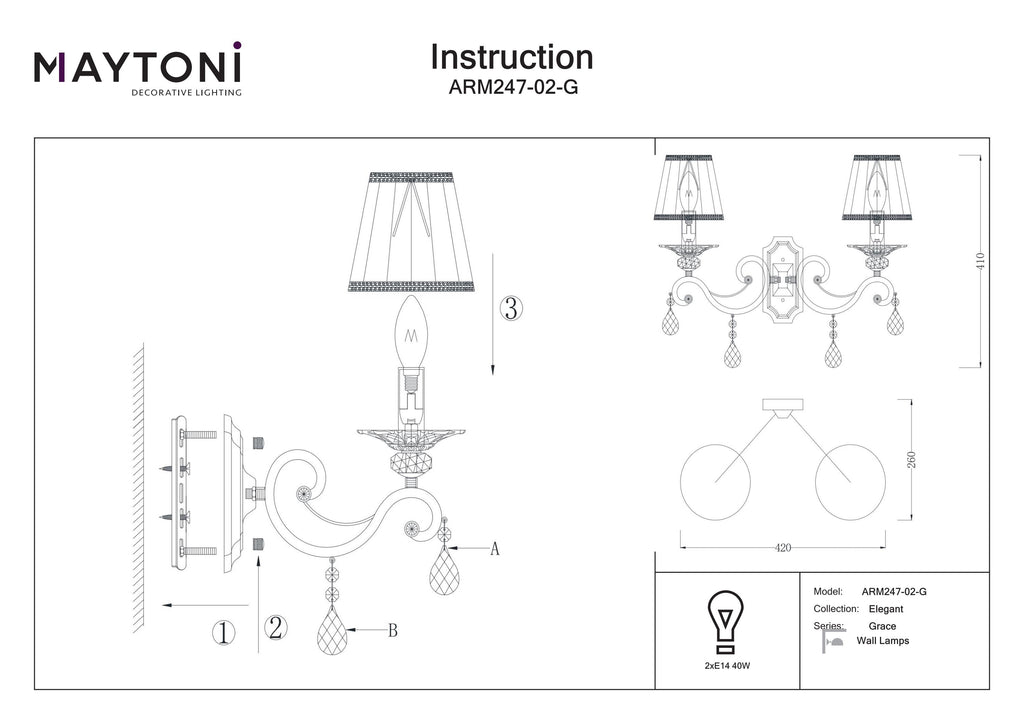 Lampa ścienna Maytoni Grace IP20 2xE14 ARM247-02-G | Biały