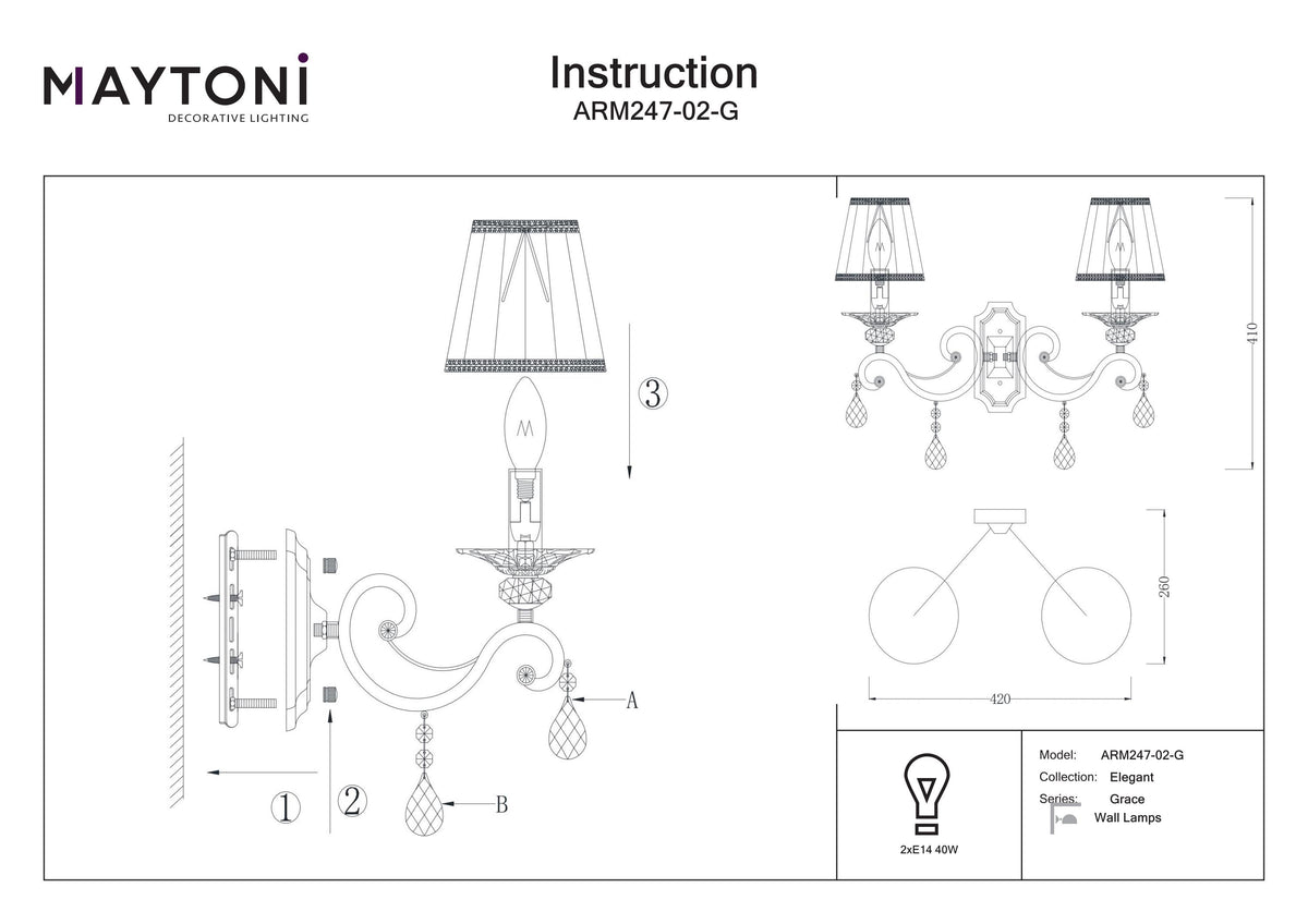 Lampa ścienna Maytoni Grace IP20 2xE14 ARM247-02-G | Biały