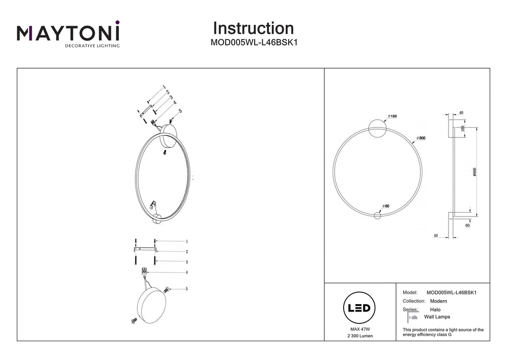 Lampa ścienna Maytoni Halo IP20 x MOD005WL-L46BSK1 | Mosiądz