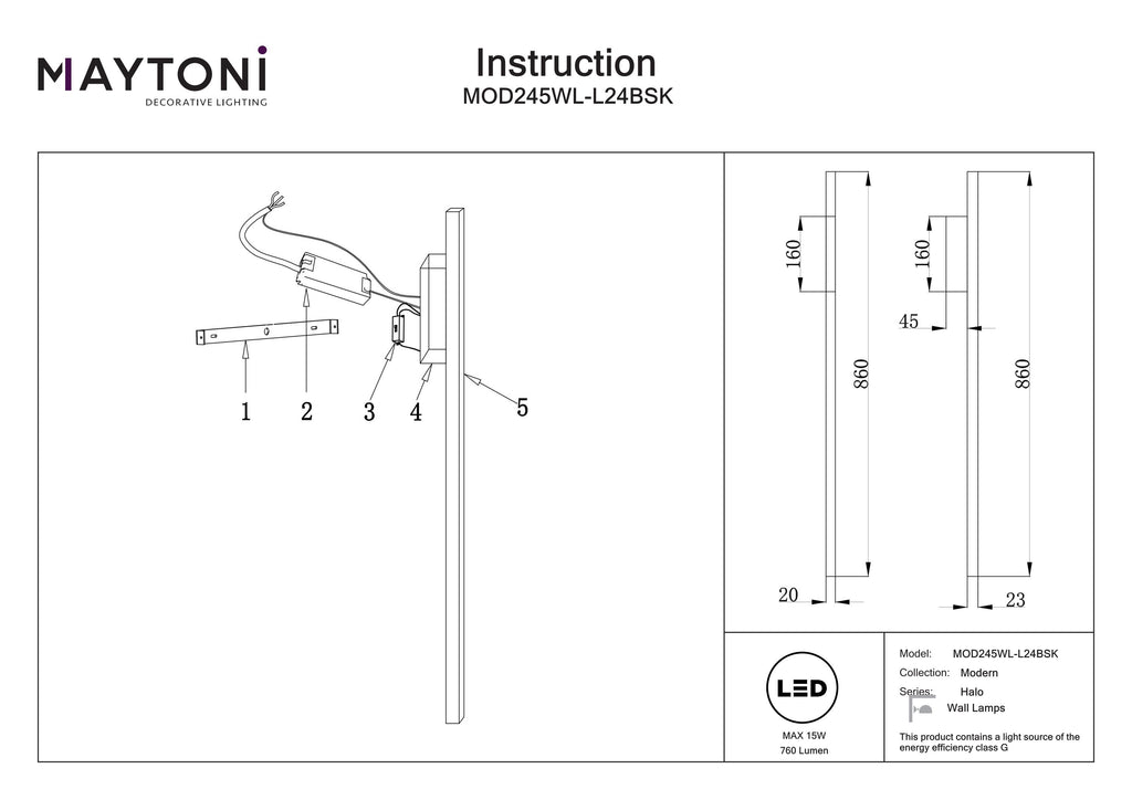 Lampa ścienna Maytoni Halo IP20 x MOD245WL-L24BSK | Mosiądz