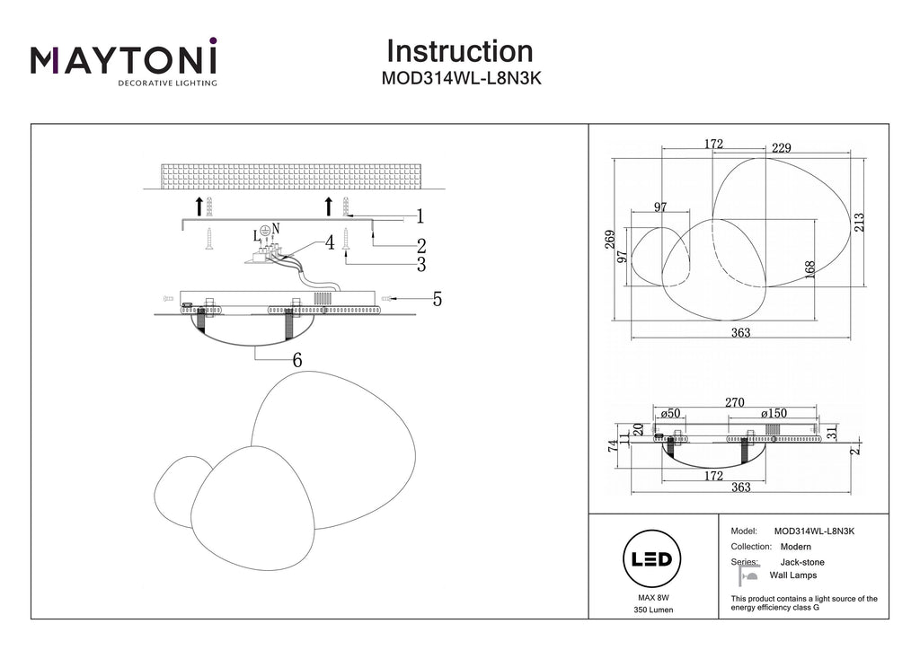 Lampa ścienna Maytoni Jack-stone IP20 x MOD314WL-L8N3K | Nikiel