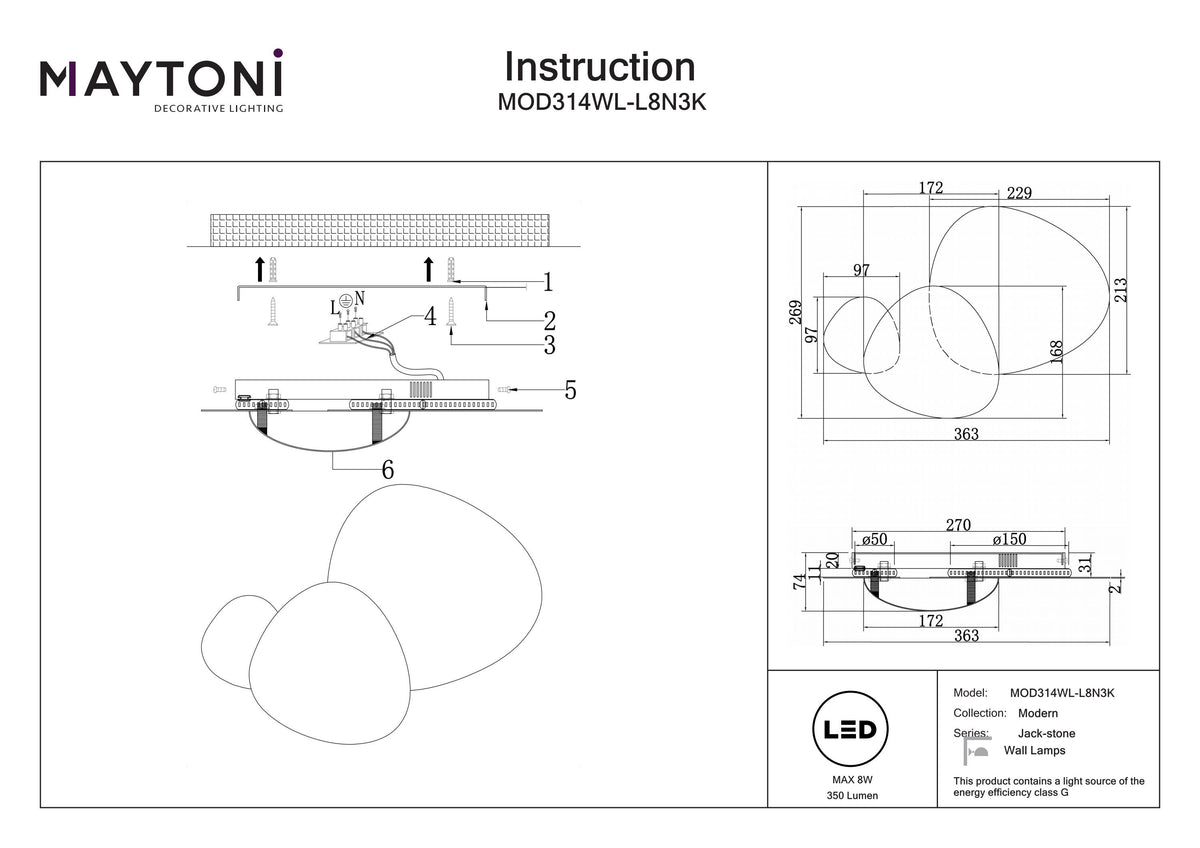 Lampa ścienna Maytoni Jack-stone IP20 x MOD314WL-L8N3K | Nikiel