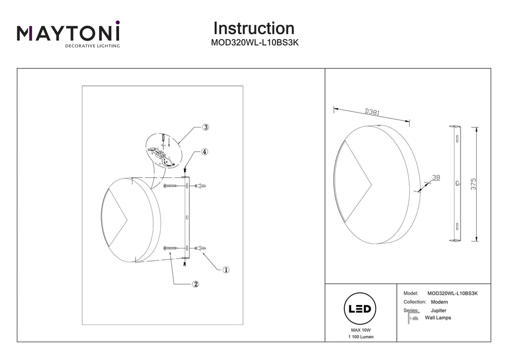 Lampa ścienna Maytoni Jupiter IP20 x MOD320WL-L10BS3K | Mosiądz