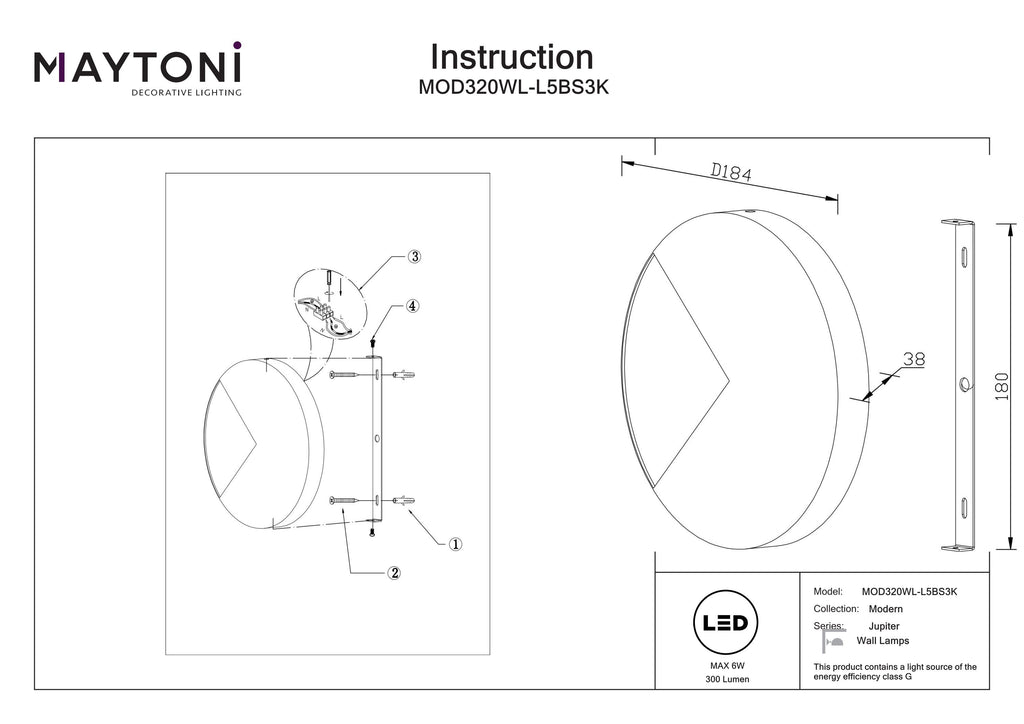 Lampa ścienna Maytoni Jupiter IP20 x MOD320WL-L5BS3K | Mosiądz