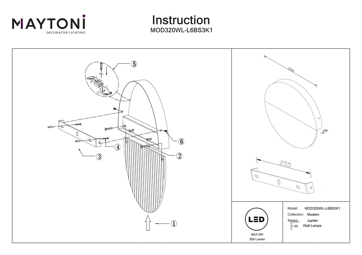 Lampa ścienna Maytoni Jupiter IP20 x MOD320WL-L6BS3K1 | Mosiądz