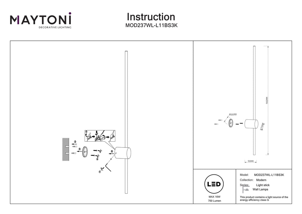 Lampa ścienna Maytoni Light stick IP20 x MOD237WL-L11BS3K | Mosiądz